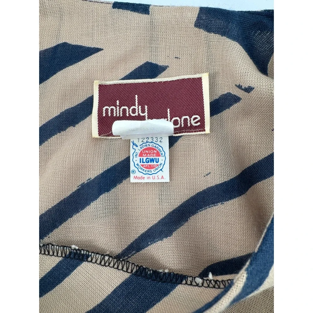 Vintage Mindy Malone Dress Tan Navy Abstract Print V-Neck ILGWU Made in USA 3-4 - Picture 7 of 11